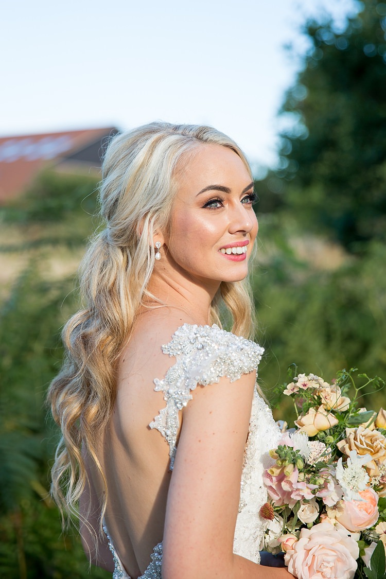 Make Up Bride Bridal Low Back Beaded Dress Gown Hair Long Waves Romantic Summer Country Blush Wedding http://katherineashdown.co.uk/