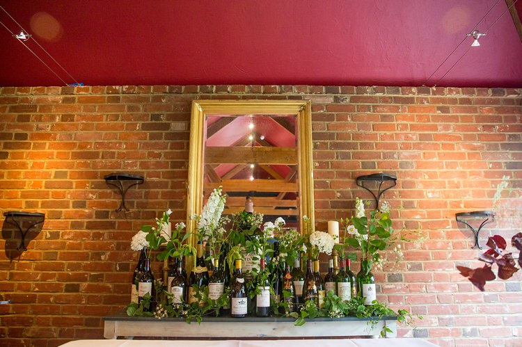 Wine Bottle Flowers White Greenery Tabe Mantle Romantic Summer Country Blush Wedding http://katherineashdown.co.uk/