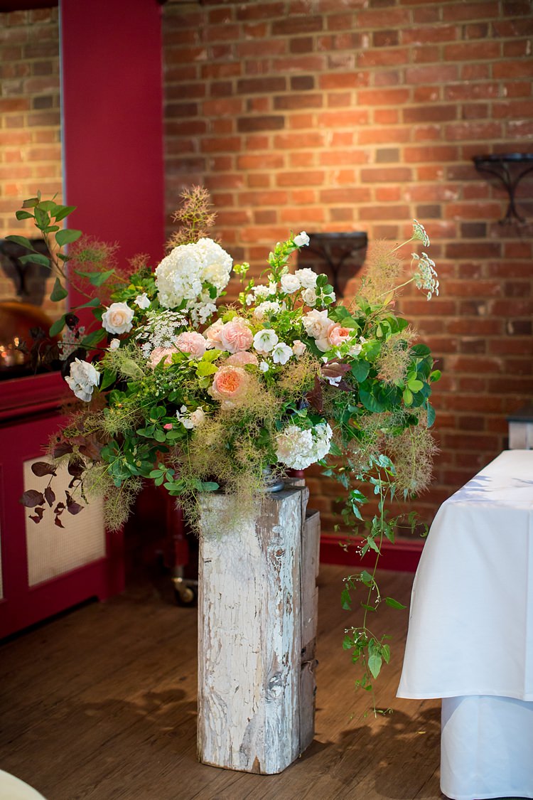 Dahlia Rose Arrangement Flowers White Ivory Trailing Ceremony Romantic Summer Country Blush Wedding http://katherineashdown.co.uk/ 