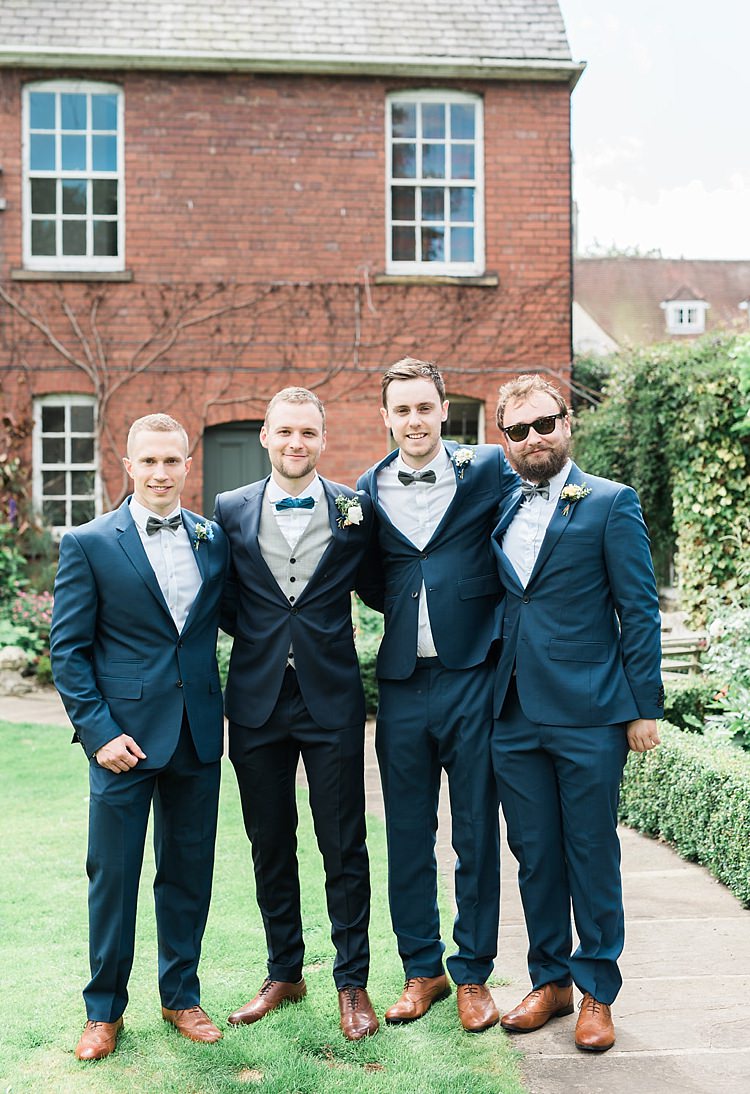 Groom Groomsmen Navy Blue Suits Tan Shoes Bow Ties Chic Natural Garden Wedding http://www.folegaphotography.co.uk/