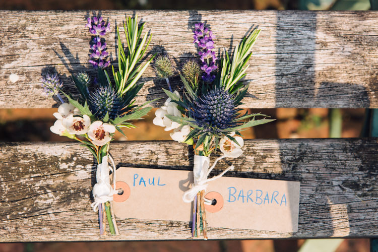 Thistle Buttonholes Groom Seaside Country Farm Pale Blue Marquee Wedding http://loveandadventures.co.uk/