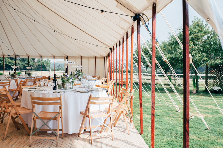 Pole Tent Festoon Lights Open Side Seaside Country Farm Pale Blue Marquee Wedding http://loveandadventures.co.uk/