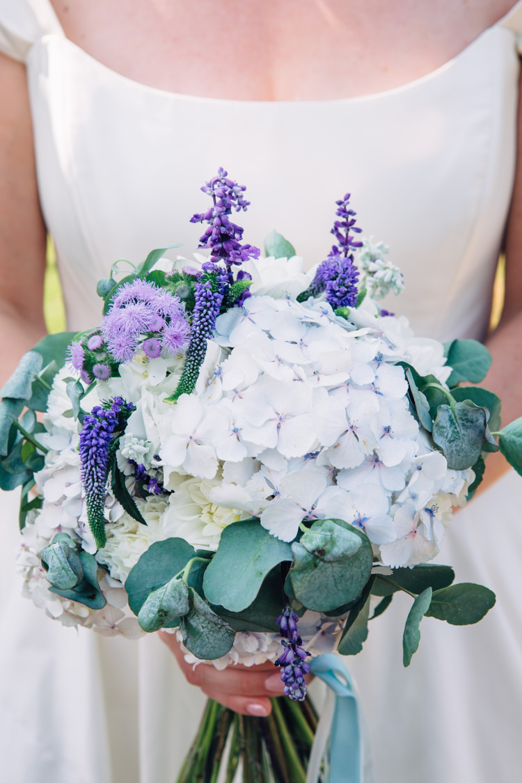 Bouquet Blue Lilac Purple Flowers Bride Bridal Hydrangea Ribbon Bride Bridal Seaside Country Farm Pale Blue Marquee Wedding http://loveandadventures.co.uk/