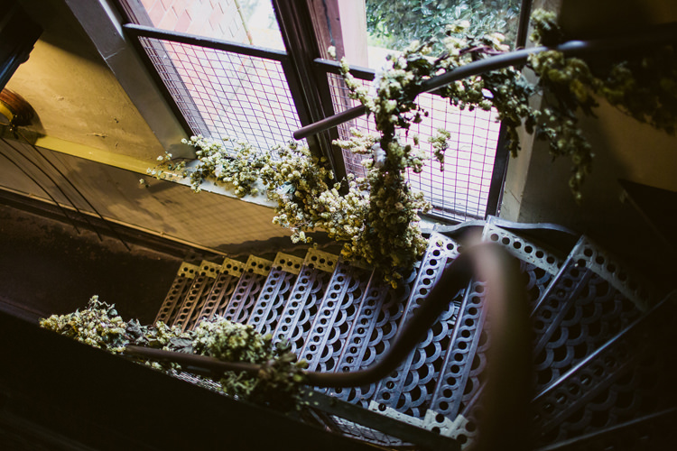 Hops Flowers Staircase Relaxed Autumnal Child Friendly Wedding http://kathrynedwardsphotography.com/