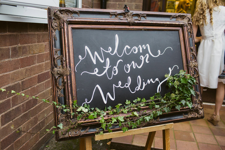 Chalk Black Board Sign Ivy Relaxed Autumnal Child Friendly Wedding http://kathrynedwardsphotography.com/