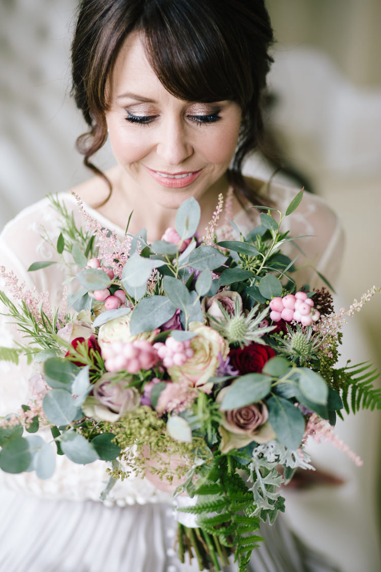 Bouquet Flowers Bride Bridal Pink Rose Berry Foliage Greenery Fern Relaxed Autumnal Child Friendly Wedding http://kathrynedwardsphotography.com/
