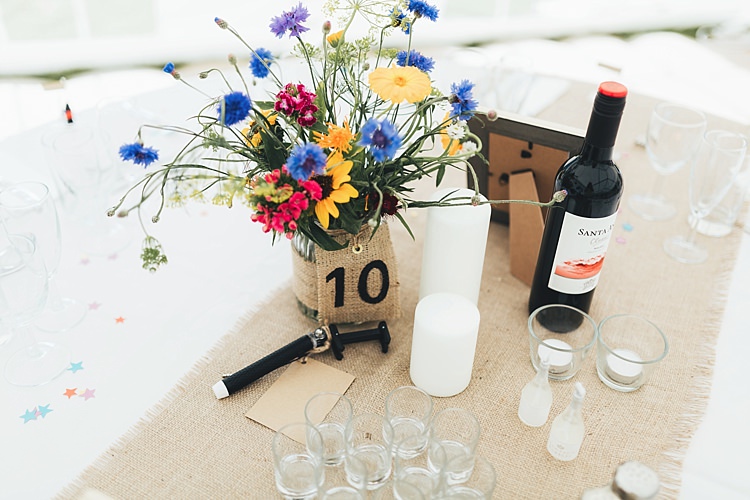 Wild Flowers Table Centrepiece Decor Hessian Fun Navy Yellow Country Garden Wedding http://missgen.com/