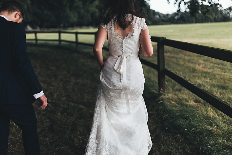 Lace Button Bow Back Dress Gown Bride Bridal Fun Navy Yellow Country Garden Wedding http://missgen.com/