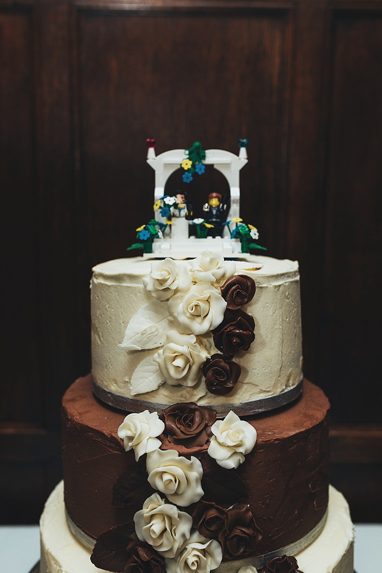 Chocolate Cake Lego Topper Fun Navy Yellow Country Garden Wedding http://missgen.com/