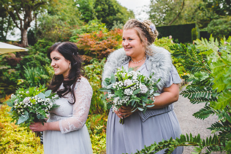 Grey Bridesmaid Dresses Autumn Garden Books Wedding http://www.emmahillierphotography.com/