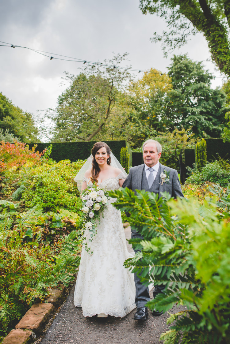 Ronald Joyce Off the Shoulder Dress Gown Bride Bridal Autumn Garden Books Wedding http://www.emmahillierphotography.com/