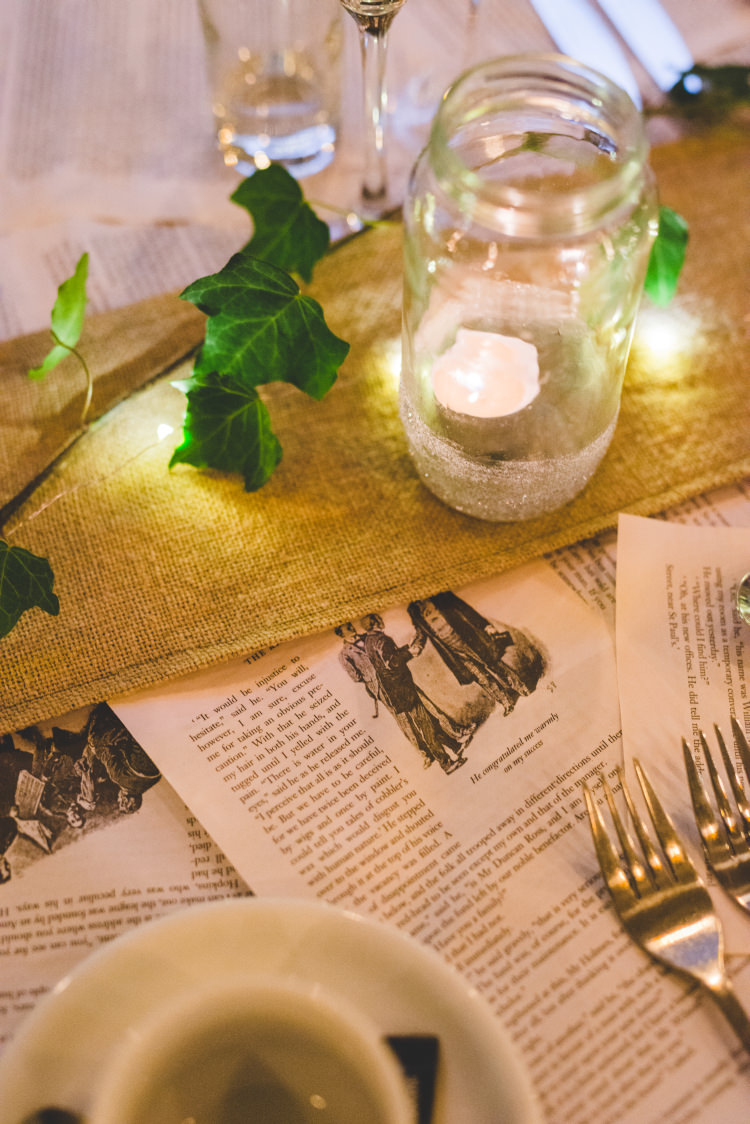 Pages Paper Table Runner Decor Autumn Garden Books Wedding http://www.emmahillierphotography.com/