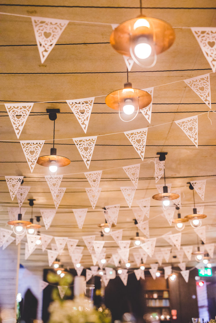 Paper Bunting Autumn Garden Books Wedding http://www.emmahillierphotography.com/