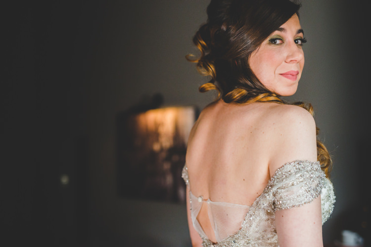 Off Shoulder Dress Bride Bridal Gown Beaded Autumn Garden Books Wedding http://www.emmahillierphotography.com/