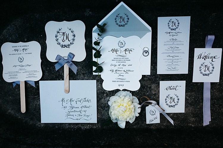 Wedding Stationery Black And White Invitation Menu Ceremony Information Fans Calligraphy Grey Ribbons Rustic Chic Greenery Wedding Ideas in Tuscany http://www.tastino0.it/