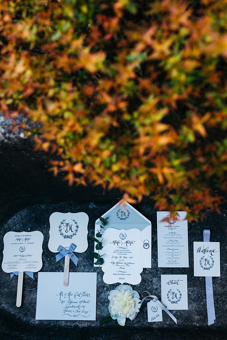 Wedding Stationery Black White Grey Ribbons Calligraphy Menu Invitation Ceremony Fans White Rose Autumn Leaves Rustic Chic Greenery Wedding Ideas in Tuscany http://www.tastino0.it/