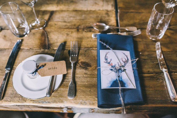 Place Setting Decor Jam Jar Luggage Tag Stationery Lavender Magical Bohemian Barn Wedding http://www.jamespowellphotography.co.uk/