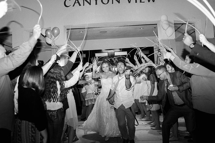 Reception Exit Bride Lace Sweetheart Strapless Bridal Gown Groom White Shirt Light Green Tie Beige Pants Guests Streamers Balloons Soft Blush Sage Green Wedding California http://julia-rosephotography.com/