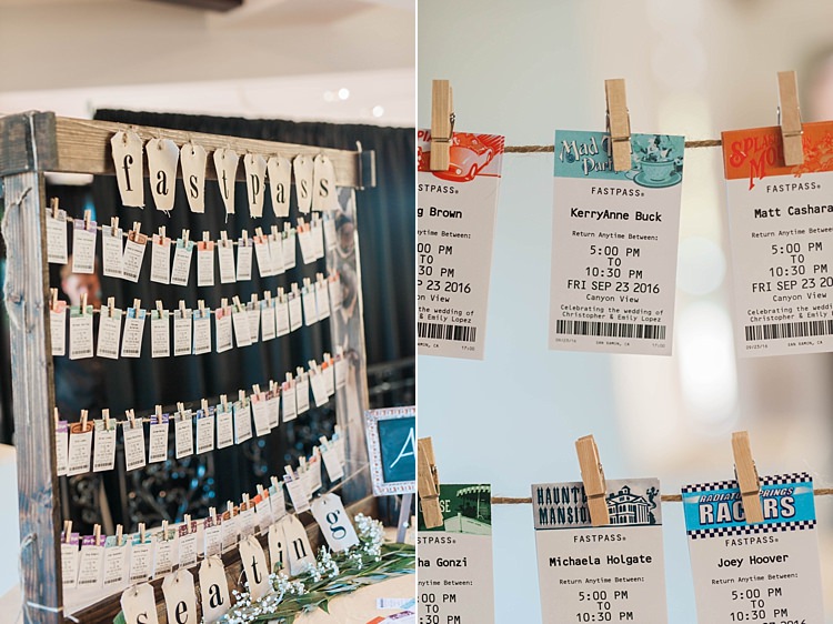 Reception Guest Seating Chart Fast Pass Tickets Disney Rides Mini Pegs Wooden Crate Frame DIY Fresh Florals Soft Blush Sage Green Wedding California http://julia-rosephotography.com/