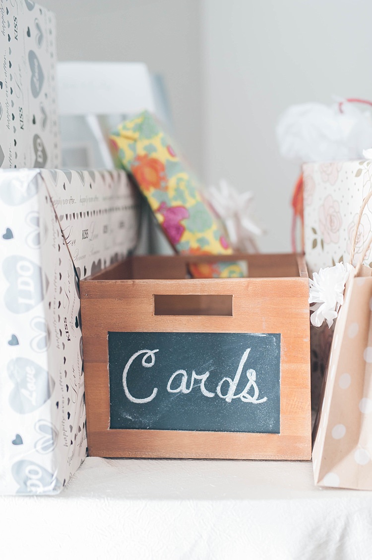Reception Present Table Wooden Card Box Blackboard Label Soft Blush Sage Green Wedding California http://julia-rosephotography.com/