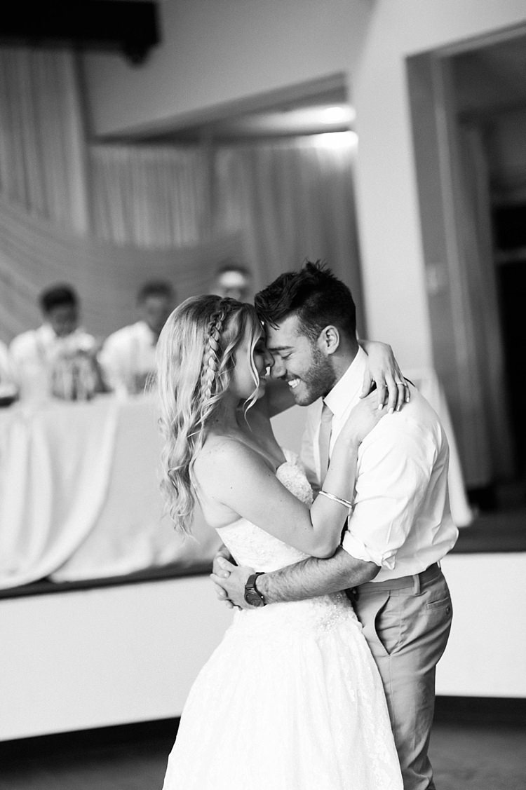 Reception Dancing Bride Lace Sweetheart Strapless Bridal Gown Braid Hairstyle Groom White Shirt Light Green Tie Beige Pants Bridal Table Soft Blush Sage Green Wedding California http://julia-rosephotography.com/