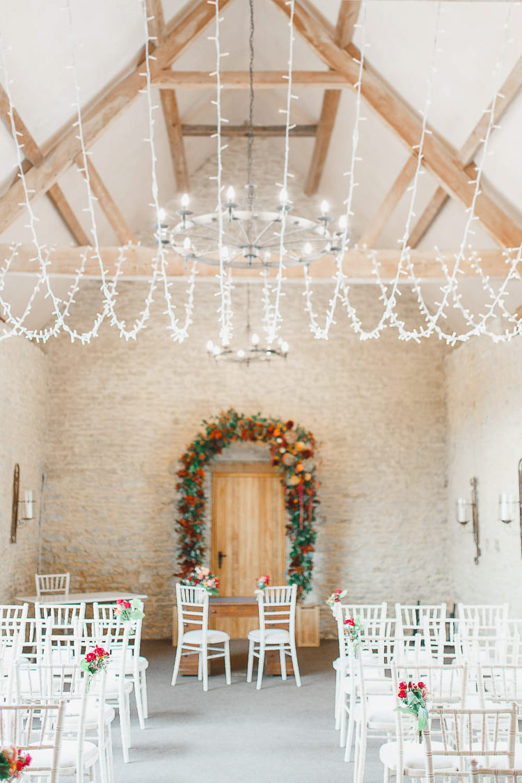 Lights Lighting Arch Backdrop Magical Fairy Lit Autumn Barn Wedding http://whitestagweddings.com/