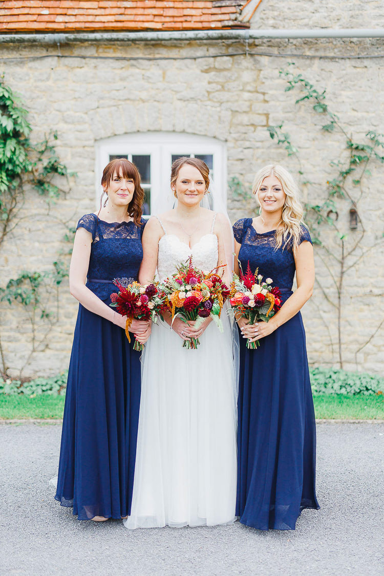Long Navy Lace Bridesmaid Dresses Magical Fairy Lit Autumn Barn Wedding http://whitestagweddings.com/