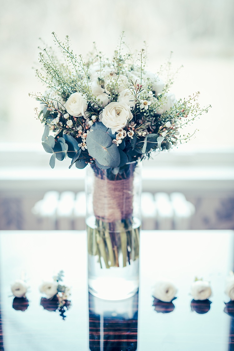 Bouquet Flowers White Green Eucalyptus Spring Wax Bride Bridal Fun Stylish City Hall Wedding http://www.terryliphotography.co.uk/