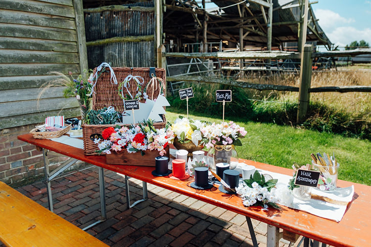 Flower Crown Crafting Station Fun DIY Barn Farm Summer Wedding http://www.annapumerphotography.com/