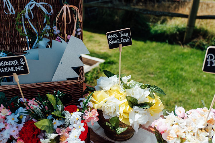 Flower Crown Crafting Station Fun DIY Barn Farm Summer Wedding http://www.annapumerphotography.com/