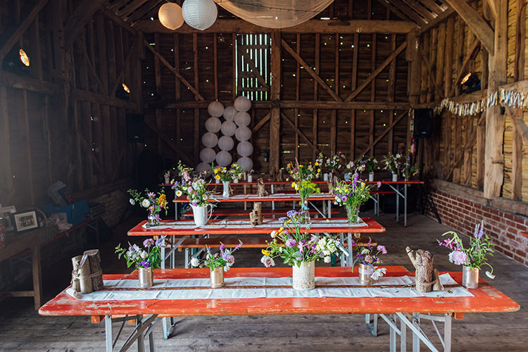 Decor Flowers Table Rustic Fun DIY Barn Farm Summer Wedding http://www.annapumerphotography.com/