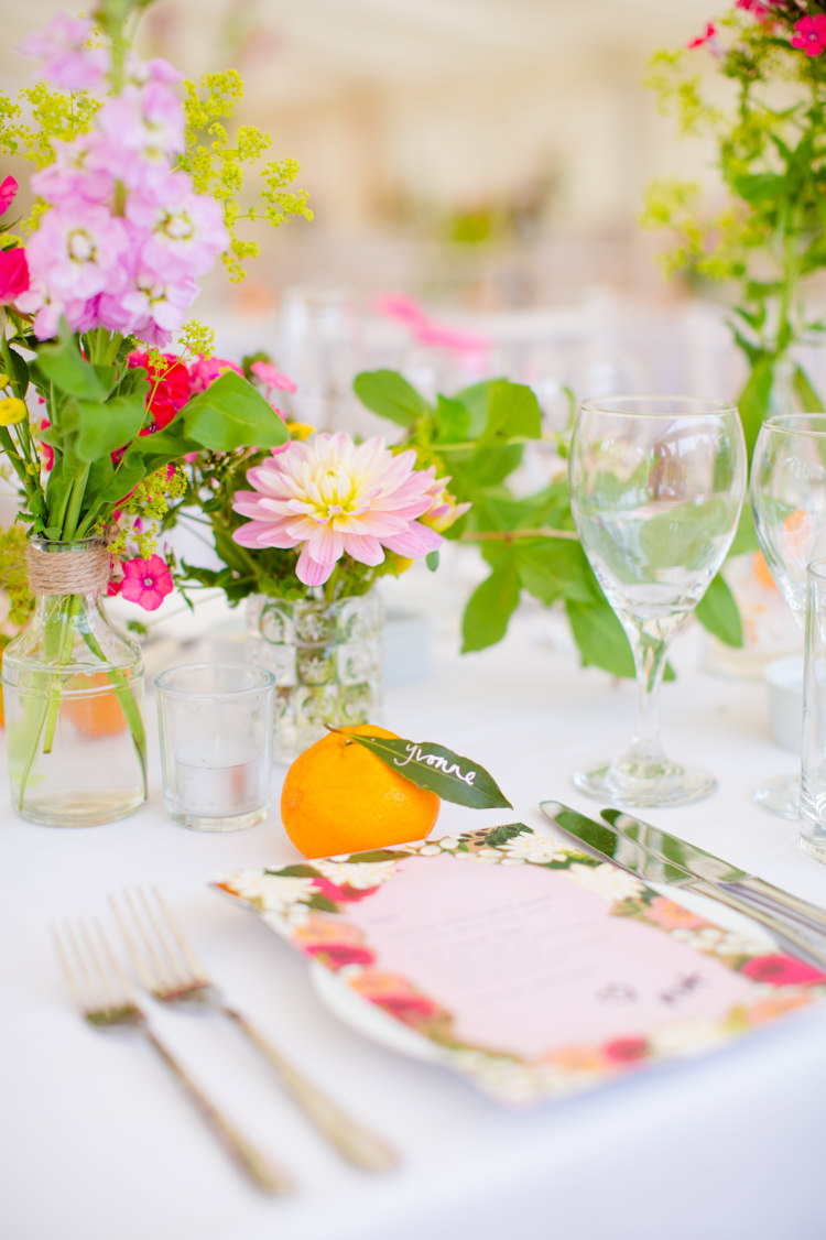 Orange Place Name Setting Card Colourful Pastel Home Made Farm Wedding http://helencawtephotography.com/