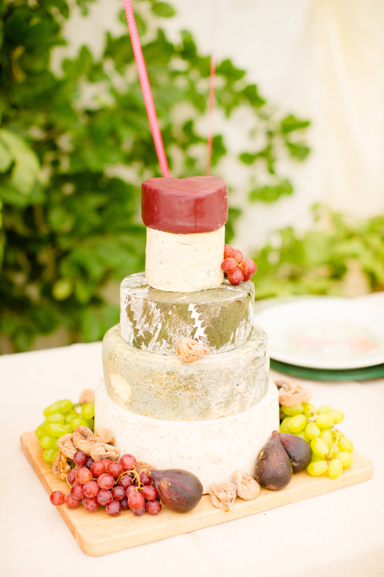 Cheese Tower Stack Cake Colourful Pastel Home Made Farm Wedding http://helencawtephotography.com/