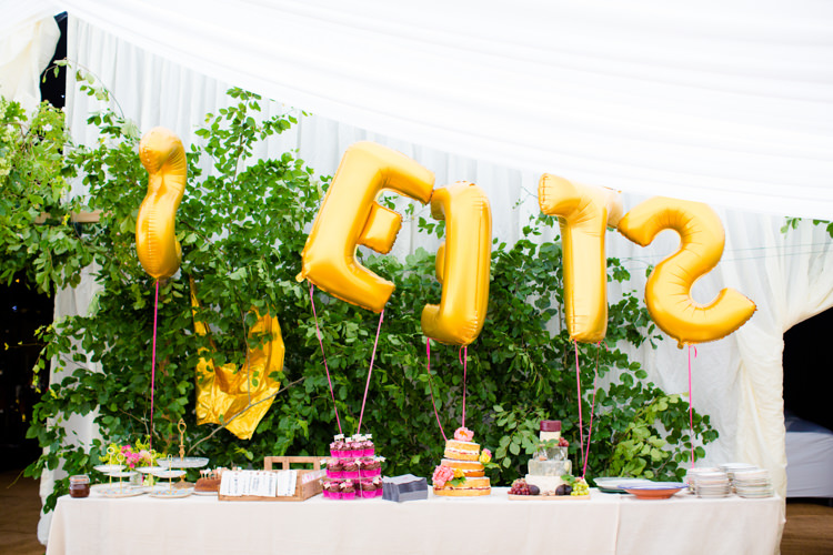 Cake Table Dessert Sweets Balloons Colourful Pastel Home Made Farm Wedding http://helencawtephotography.com/