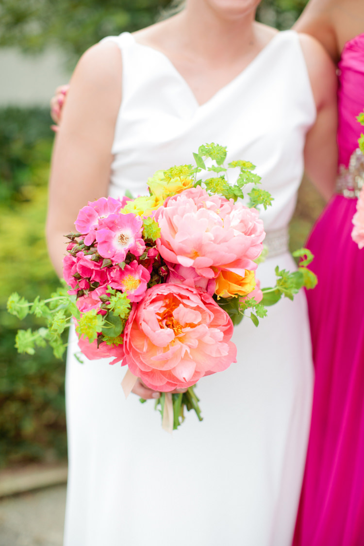 Peony Peonies Bouquet Flowers Coral Pink Bride Bridal Colourful Pastel Home Made Farm Wedding http://helencawtephotography.com/