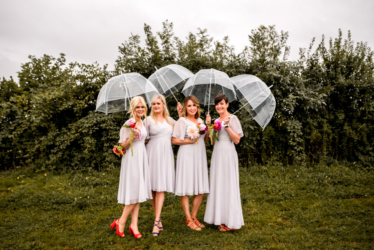 ASOS Bridesmaid Dresses Rainy Umbrella Multicoloured Home Made Glamping Wedding http://www.michellewoodphotographer.com/