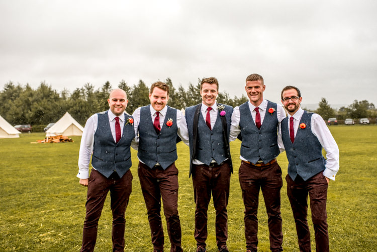 Waistcoats Chinos Groom Groomsmen Red Ties Multicoloured Home Made Glamping Wedding http://www.michellewoodphotographer.com/