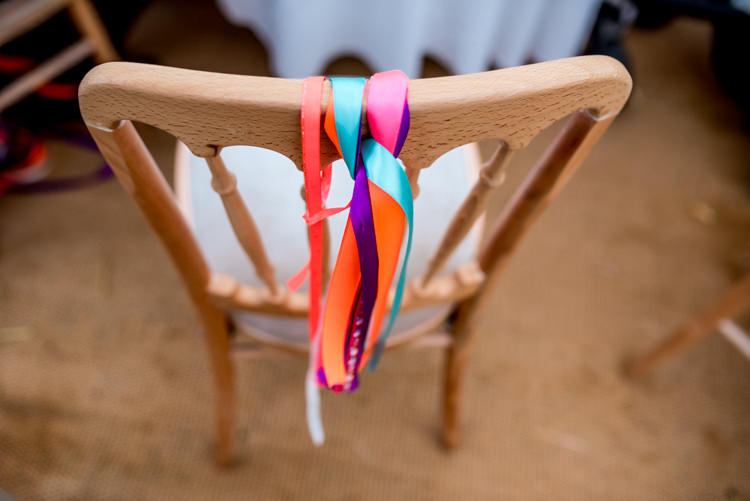Ribbon Chairs Multicoloured Home Made Glamping Wedding http://www.michellewoodphotographer.com/