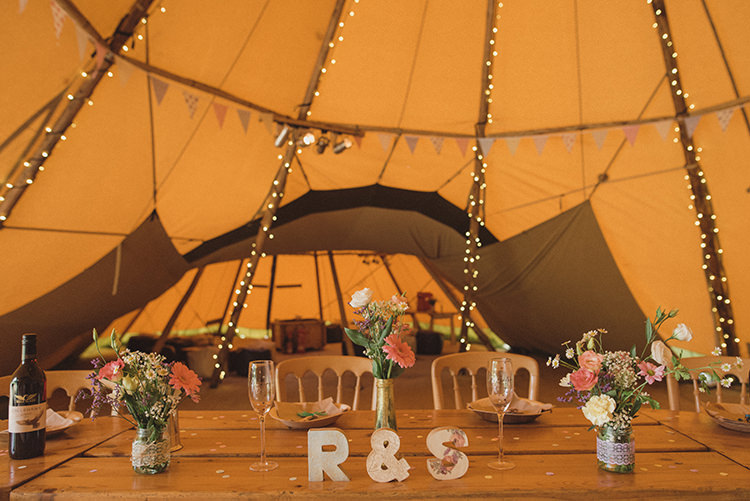 Tipi Bunting Fairy Lights Jar Bottle Flowers Decor Rustic Quirky Woodland Wedding http://www.rebeccadouglas.co.uk/