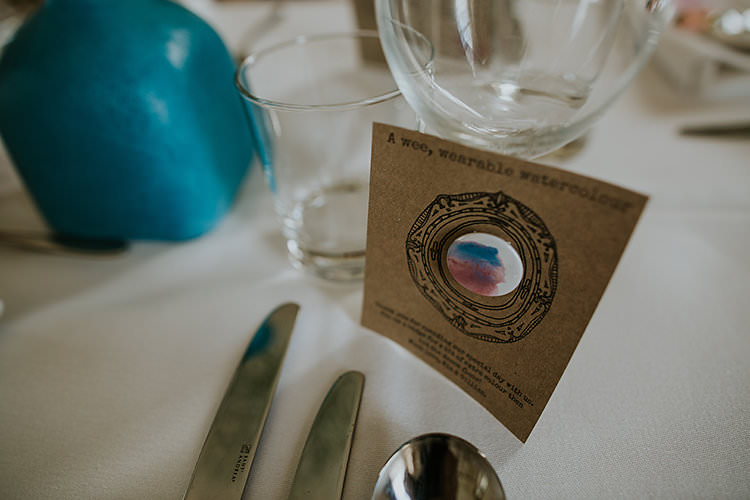 Watercolour Badge Favours Colourful Crafty Relaxed Watercolour Wedding https://suesliquephotography.com/