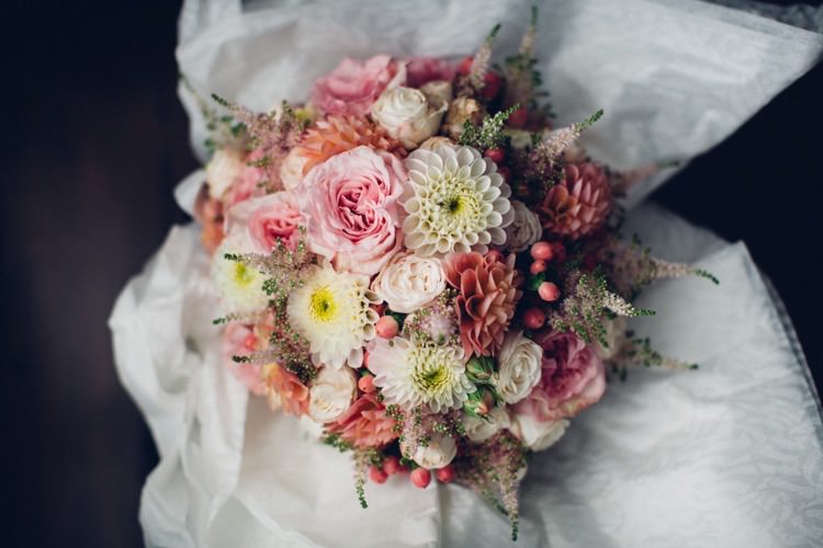 Pink Dahlia Rose Bouquet Flowers Bride Bridal Colourful Modern Fun Balloons Wedding http://www.lovestruckphoto.co.uk/