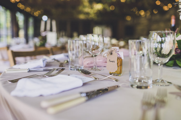 Mini Bottle Favours Place Name Ethereal Romantic Autumn Barn Wedding http://www.oacphotography.com/