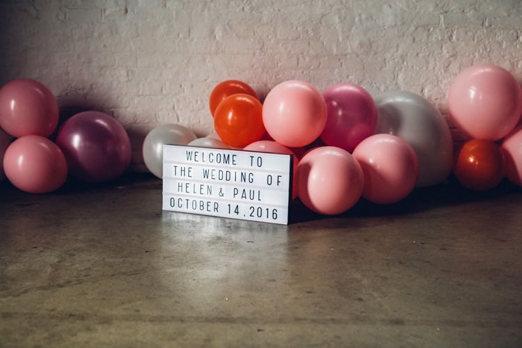 Cinema Light Sign Welcome Colourful Modern Fun Balloons Wedding http://www.lovestruckphoto.co.uk/