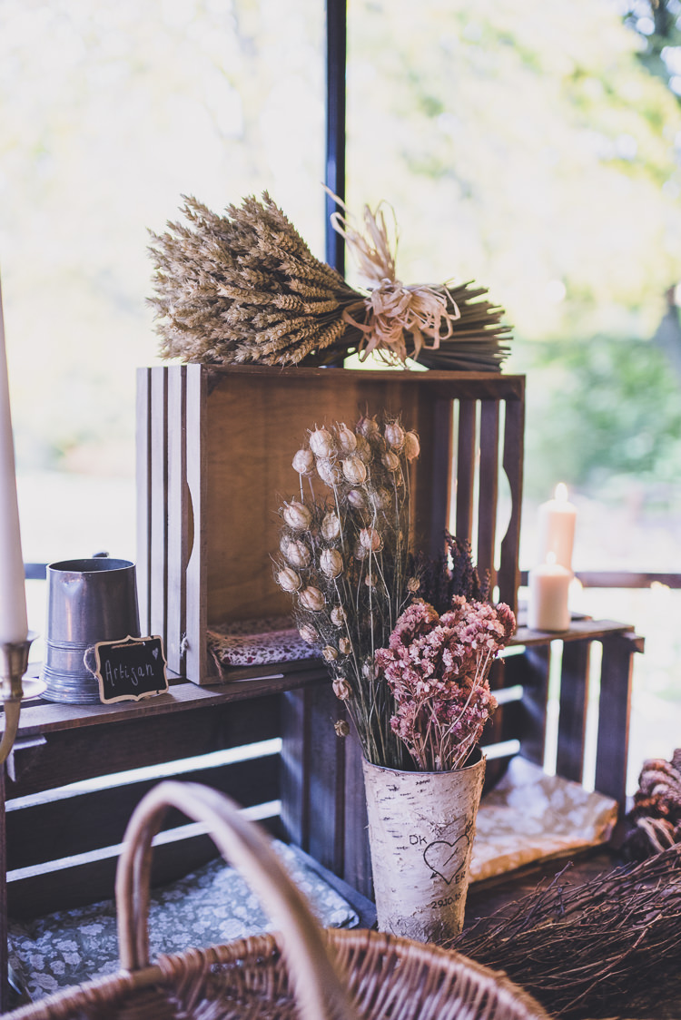Dried Flowers Decor Crates Ethereal Romantic Autumn Barn Wedding http://www.oacphotography.com/