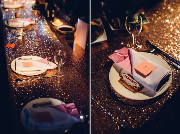 Rose Gold Sequin Table Cloth Colourful Modern Fun Balloons Wedding http://www.lovestruckphoto.co.uk/
