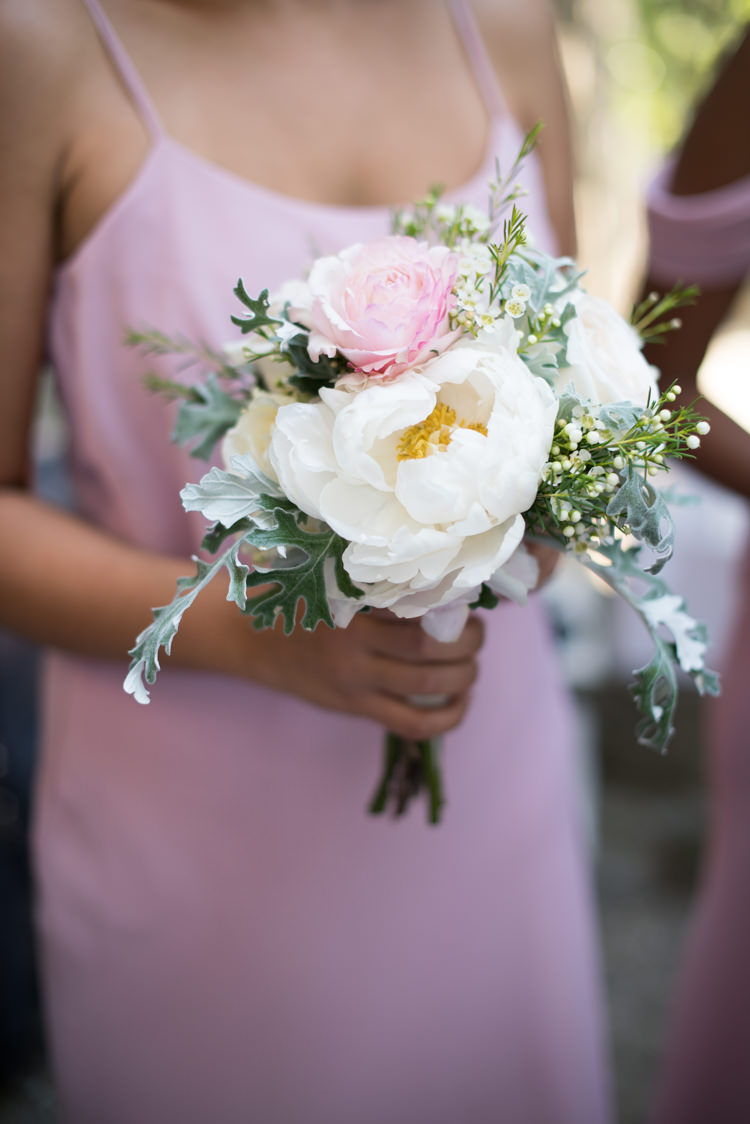 Bridesmaid Soft Pink Dress Bouquet White Pink Rose Peony Flowers Romantic Outdoor Castle Tuscany Wedding http://www.natalymontanari.com/