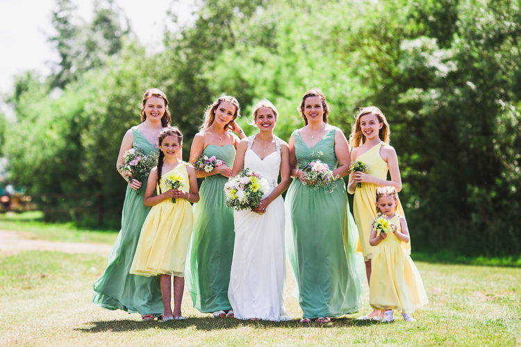 Yellow Green Bridesmaid Dresses Fun Festival Glamping Wedding https://storry.co.uk/