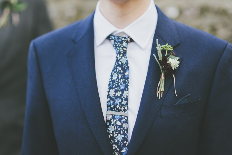 Floral Tie Groom Buttonhole Autumn Eclectic Quirky DIY Vintage Wedding https://www.georgimabee.com/