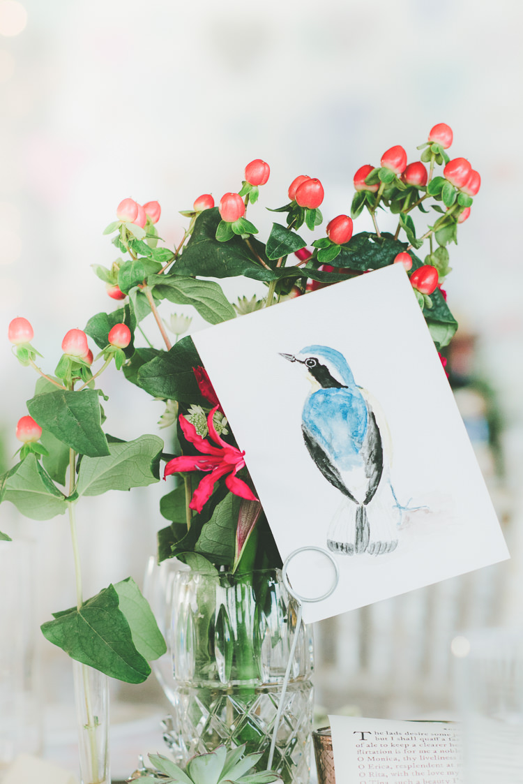 Illustrated Painted Bird Table Names Eclectic Quirky DIY Vintage Wedding https://www.georgimabee.com/