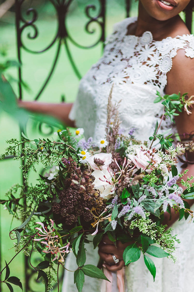 Silk Ribbon Bouquet Flowers Bride Bridal Natural Wild Foliage Greenery Beautiful Walled Garden Wedding Ideas http://www.brittamarie-photography.com/
